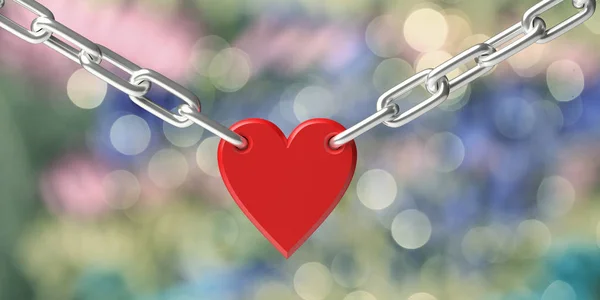 Έννοια Αγάπης Κλειδωμένο Κόκκινο Χρώμα Καρδιά Σχήμα Λουκέτο Ενώνει Μεταλλική — Φωτογραφία Αρχείου