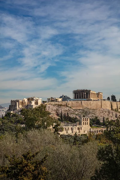 Athen Griechenland Akropolis Und Parthenon Tempel Wahrzeichen Der Stadt Szenische — Stockfoto