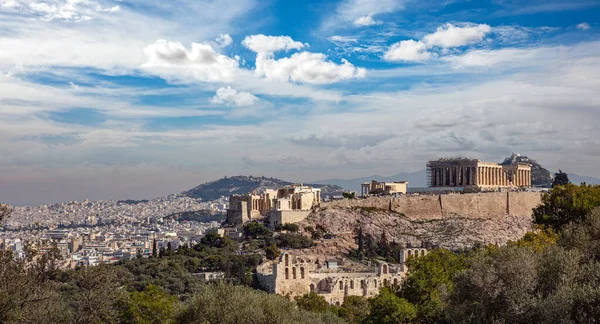 Athen Griechenland Akropolis Und Parthenon Tempel Wahrzeichen Der Stadt Szenische — Stockfoto