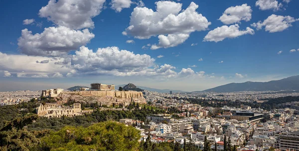 Αθήνα Ελλάδα Ακρόπολη Και Παρθενώνας Κορυφαίο Μνημείο Γραφική Άποψη Της — Φωτογραφία Αρχείου