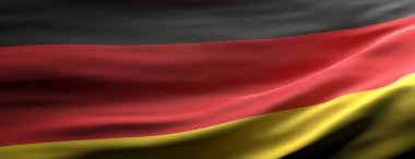 Almanya 'nın işareti. Alman ulusal bayrağı dalgalanan doku arka planı, afiş. 3d illüstrasyon