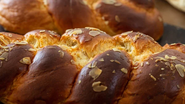 Sweet Bread Easter Tsoureki Cozonac Background Closeup View Braided Brioche — Stock Photo, Image