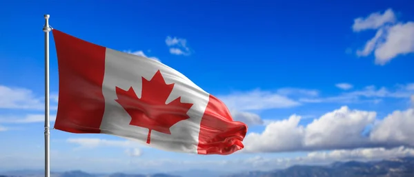 Canada Teken Symbool Canadese Vlag Wapperend Een Paal Blauwe Lucht — Stockfoto