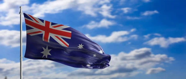 Signo Australia Símbolo Bandera Nacional Australiana Ondeando Sobre Poste Cielo —  Fotos de Stock
