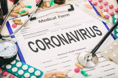 Coronavirus kovid 19. Tıbbi form, teşhis koronavirüs gribi, salgın virüs enfeksiyonu konsepti. 3d illüstrasyon