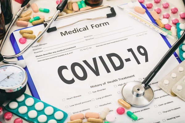 Sars Cov2. Tıbbi form, teşhis koronavirüs gribi, salgın virüs enfeksiyonu konsepti. 3d illüstrasyon