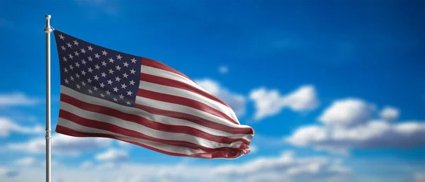 Signo Americano Símbolo Estados Unidos América Bandeira Acenando Pólo Céu — Fotografia de Stock