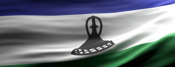 Lesotho Teken Symbool Lesotho Nationale Vlag Zwaaiende Textuur Achtergrond Banner — Stockfoto