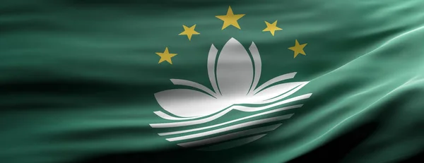 Macau Teken Symbool Macau Nationale Vlag Zwaaiende Textuur Achtergrond Banner — Stockfoto