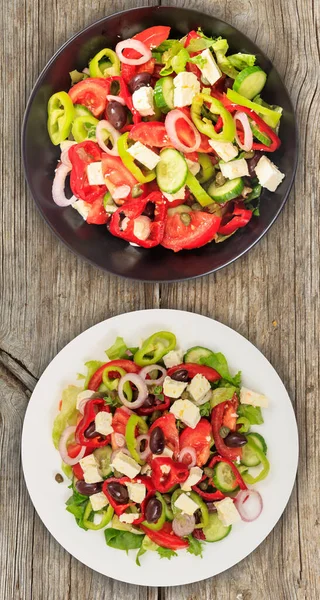 Griechischer Salat Frisches Gemüse Tomaten Und Gurkensalate Mit Feta Käse — Stockfoto