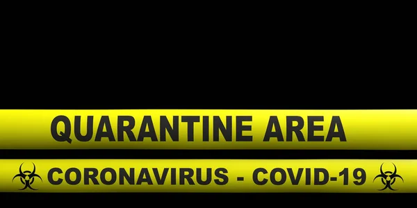 Covid19 Coronavirus Area Karantina Teks Pada Garis Garis Peringatan Kuning — Stok Foto