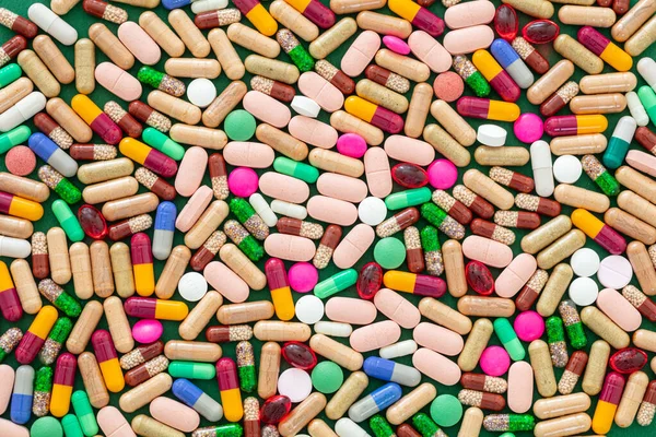 Medicina Píldoras Tabletas Cápsulas Fondo Textura Variación Colorida Productos Farmacia — Foto de Stock