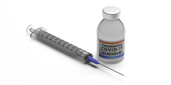 Coronavirus Covid Vaccine Medical Injection Syringe Vial Isolated White Background — Stock Photo, Image