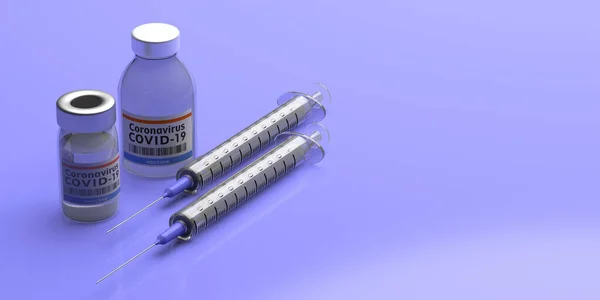 Coronavirus Covid Vaccination Medicinska Injektionssprutor Och Injektionsflaskor Med Vaccinläkemedel Blå — Stockfoto