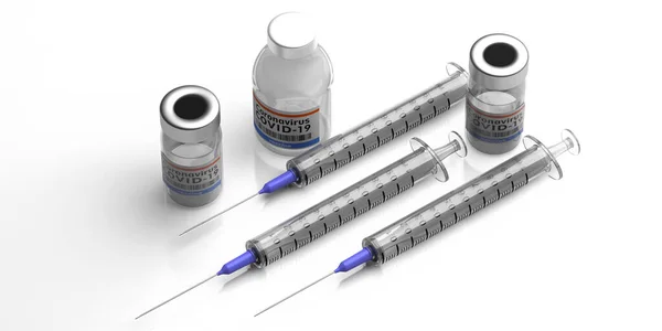 Covid Coronavirus Vaccination Medical Injection Syringes Vials Vaccine Medicine Isolated — Stock Photo, Image