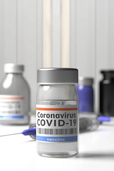 Covid Coronavirus Vaccine Botol Medis Dengan Obat Vaksin Vaksinasi Layanan — Stok Foto