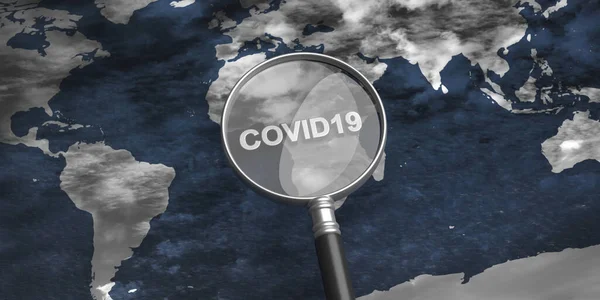 Covid Enfermedad Por Coronavirus Concepto Infección Global Lupa Médica Fondo —  Fotos de Stock