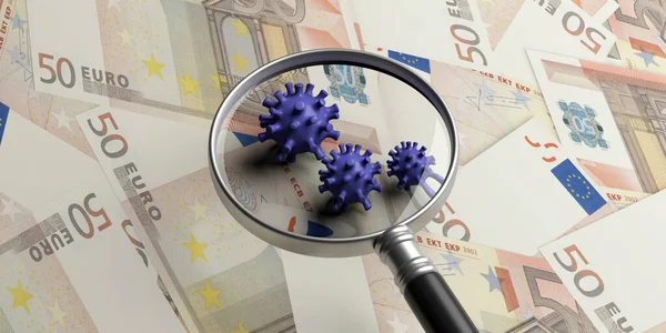 Coronavirus Covid Économie Mondiale Finance Concept Crise Loupe Médicale Sur — Photo