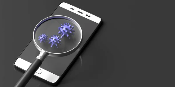 Coronavirus Covid Zuletzt Auf Smartphone Konzept Medizinische Lupe Auf Virenstämme — Stockfoto