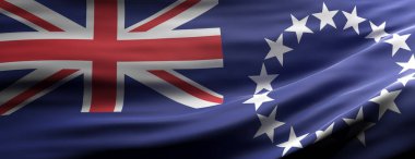 Cook Adaları işaret sembolü. Cook Adaları ulusal bayrak sallama dokusu arka planı, afiş. 3d illüstrasyon