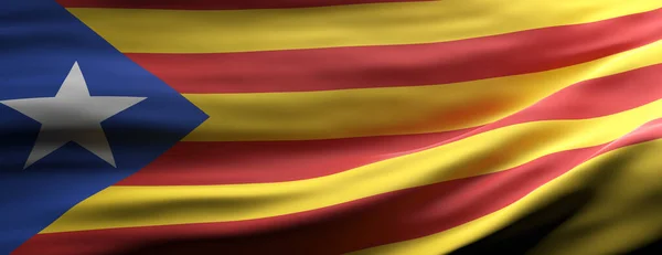 Catalonia Sign Symbol Catalan National Flag Waving Texture Background Banner — Stock Photo, Image