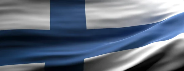 Fiński Symbol Znaku Flaga Narodowa Finlandii Macha Tłem Tekstury Sztandar — Zdjęcie stockowe
