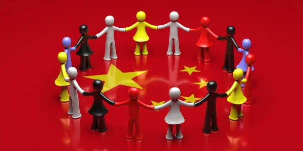 Solidarity China Concept Colorful Human Figures Holding Hands Circle Chinese — Stock Photo, Image