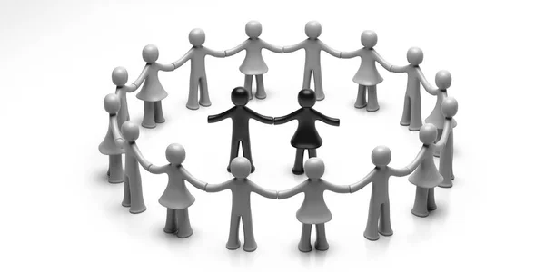 Stop Racism Inclusion White Human Figures Holding Hands Circle Black — Stock Photo, Image