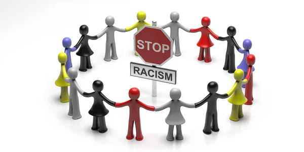 Stop Racisme Solidariteit Kleurrijke Menselijke Figuren Hand Hand Stoppen Racisme — Stockfoto