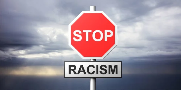 Припинити Концепцію Расизму Зупинити Знак Расизму Текст Фоні Хмарного Темного — стокове фото
