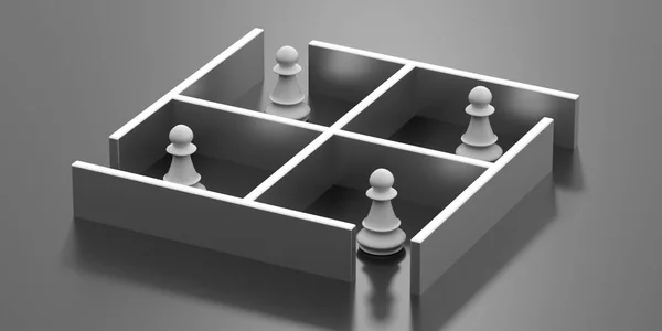 Soziale Distanzierung Weiße Schachfiguren Isolationshaft Abstand Halten Die Ausbreitung Des — Stockfoto