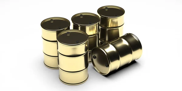 Barriles Petróleo Color Oro Aislado Sobre Fondo Blanco Concepto Industrial — Foto de Stock