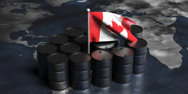 Oil Industry Canada Black Drum Barrels Crude Oil Canadian Flag — Stock Photo, Image