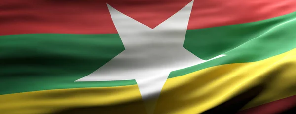 Símbolo Myanmar Bandeira Nacional Mianmar Acenando Fundo Textura Banner Ilustração — Fotografia de Stock