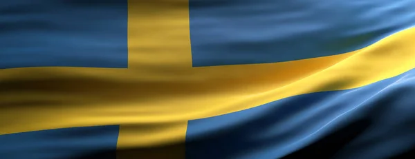 Sweden Sign Symbol Swedish National Flag Waving Texture Background Banner — Stock Photo, Image
