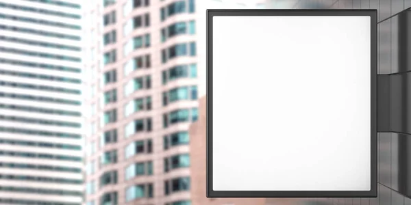 広告のための空白の看板のモックアップ 高層ビル都市の背景 ホワイト空のスペーステンプレートポスターメディア商業広告表示 3Dイラスト — ストック写真