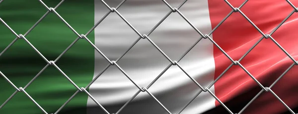 Італія Закрила Межі Італійський Прапор Сталевим Парканом Сітки Covid Пандемія — стокове фото