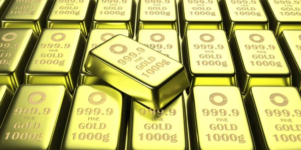 Gold Bar Stack Background Gold Ingots 1000G Weight Closeup View — Stock Photo, Image