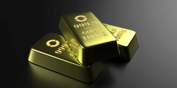 Gold Bars Black Background Gold Ingots 1000G Weight Closeup View — Stock Photo, Image
