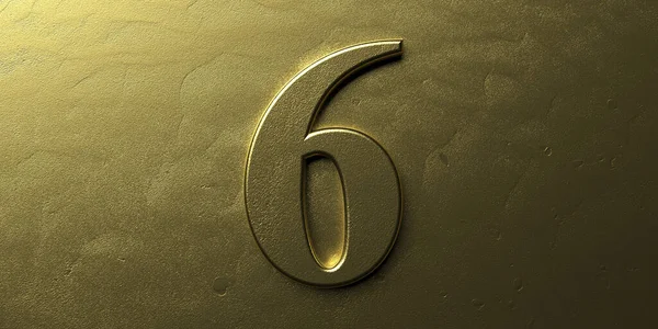 Шесть Номер Шесть Золотой Глянцевый Цвет Цифра Золотом Металлическом Фоне — стоковое фото
