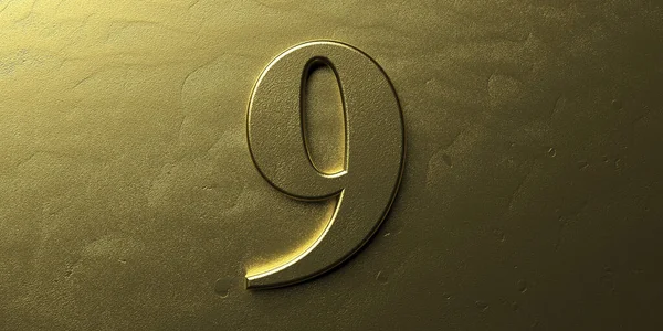 Nove Número Nove Dígito Cor Brilhante Ouro Fundo Luxo Metal — Fotografia de Stock