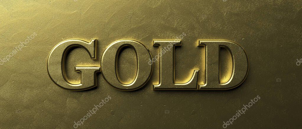 Gold text on luxury golden color background. Win, medal, quality, success concept. Inflated font, metal plate. 3d illustration
