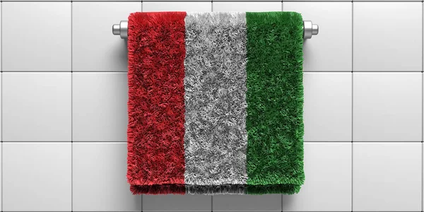 Itálie Vlajka Koupel Ručník Visí Bílém Dlaždice Stěny Pozadí Zdravotnictví — Stock fotografie