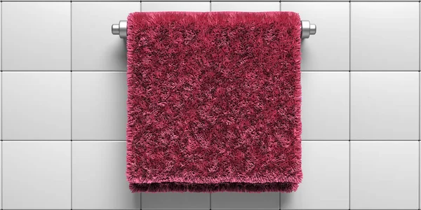 Roze Vlag Badhanddoek Opknoping Witte Tegel Muur Achtergrond Sanitair Hygiëne — Stockfoto