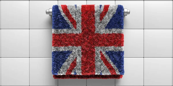 Flag Bath Towel Hanging White Tile Wall Background Sanitary Hygiene — Stock Photo, Image