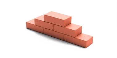 Tuğla duvar inşaatı. Beyaz arka planda izole edilmiş yeni endüstriyel tuğlaları olan tuğla işlerinin bir parçası. 3d illüstrasyon