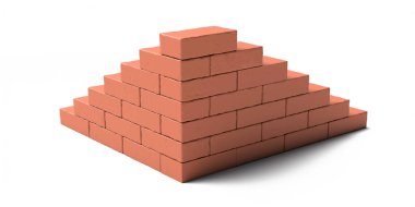 Brickwall köşe inşaatı. Beyaz arka planda izole edilmiş yeni endüstriyel tuğlaları olan tuğla işlerinin bir parçası. 3d illüstrasyon