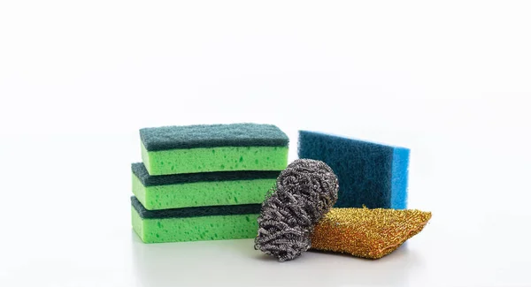 Cleaning Sponges Variety Isolated White Background Various Sponges Dish Washing — 스톡 사진