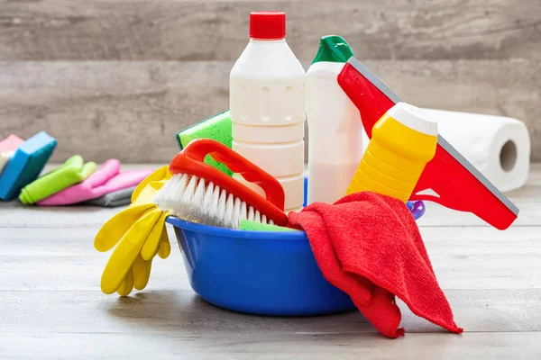 Productos Limpieza Suelo Fondo Interior Del Hogar Frascos Detergente Químico — Foto de Stock