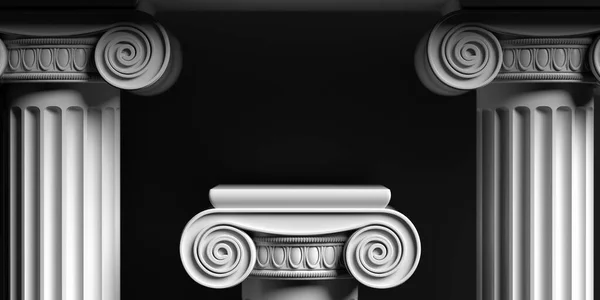 Ancient greek altar table with marble pillar columns, against black background. Front view. 3d illustration